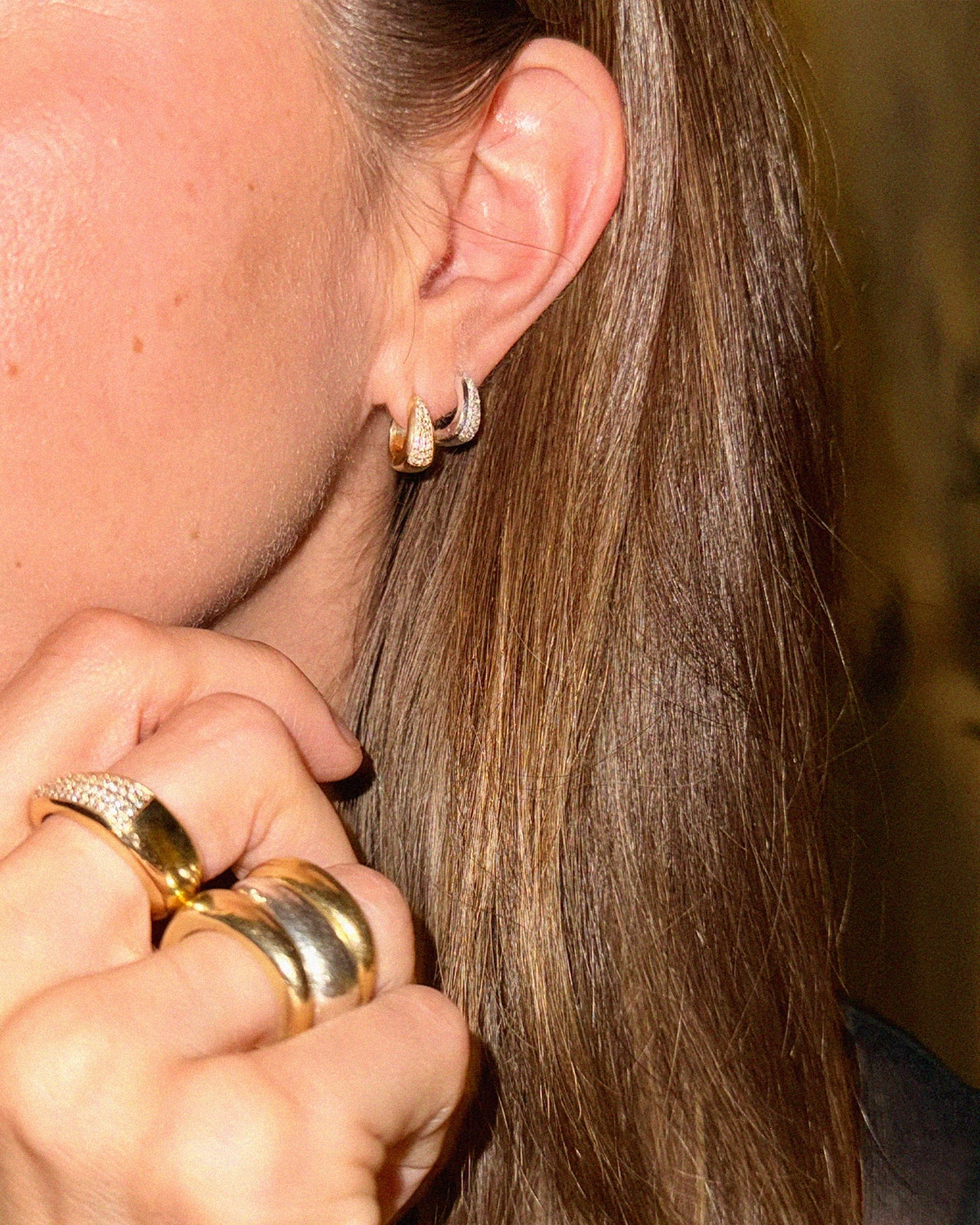 14K Yellow Gold Pavé Diamond Huggie